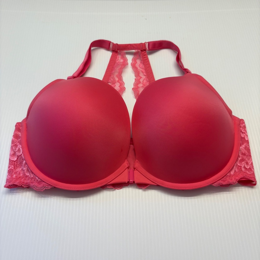Torrid Curve Bra Womens 38DDD Pink Push-Up Plunge Lace Racerback Lingerie - Picture 1 of 5